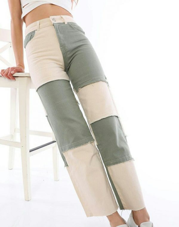 Patchwork Frayed Detail Straight Leg - Image 2