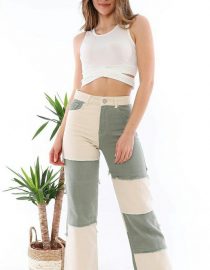 Patchwork Frayed Detail Straight Leg