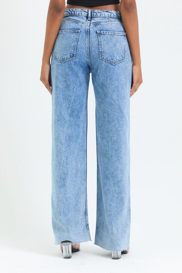 Wide Leg Jeans With Asymmetric Waistband - Image 3