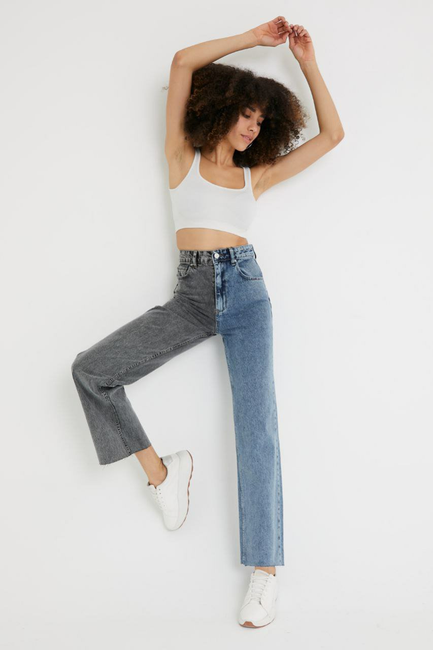 Colourblock Wide Leg Jeans