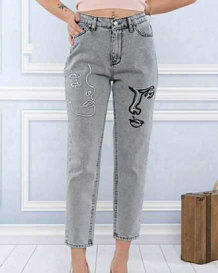 MoM Jean With Embroidery Model [GREY]