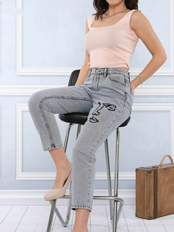 MoM Jean With Embroidery Model [GREY] - Image 3