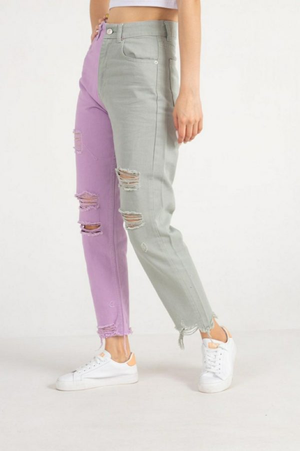 Block Color Ripped MoM Jeans - Image 2