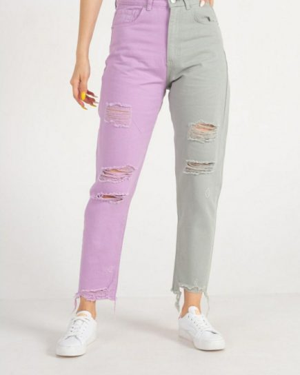 Block Color Ripped MoM Jeans