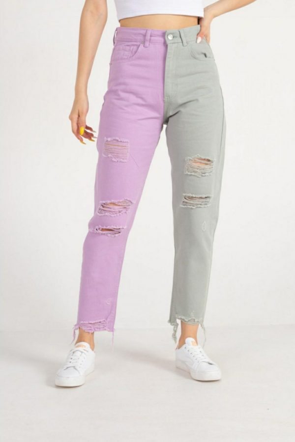 Block Color Ripped MoM Jeans