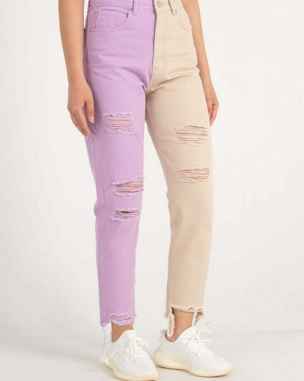 Block Color Ripped MoM Jeans