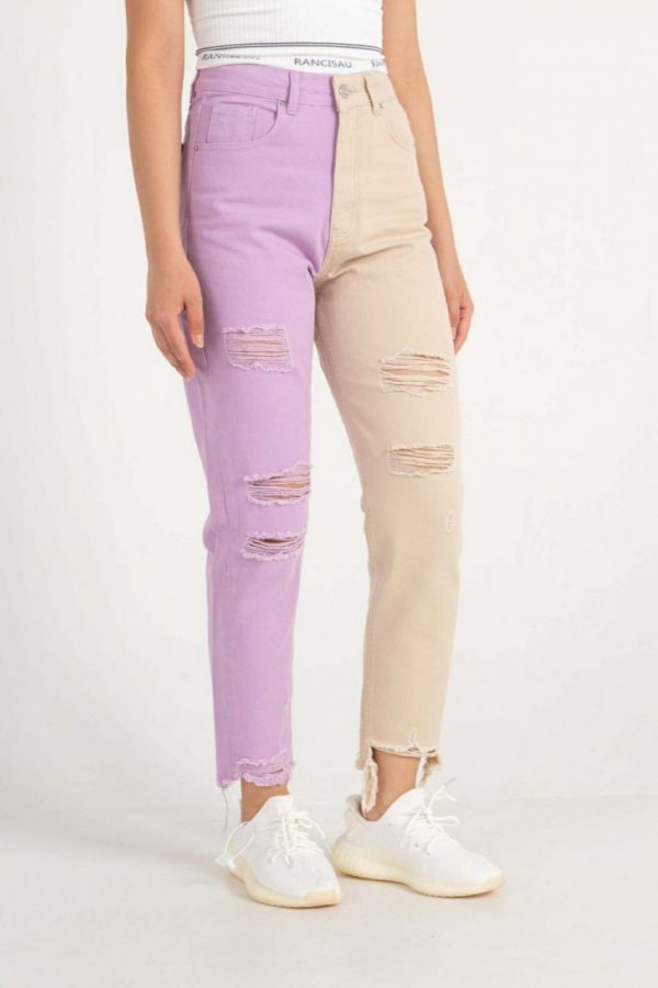 Block Color Ripped MoM Jeans
