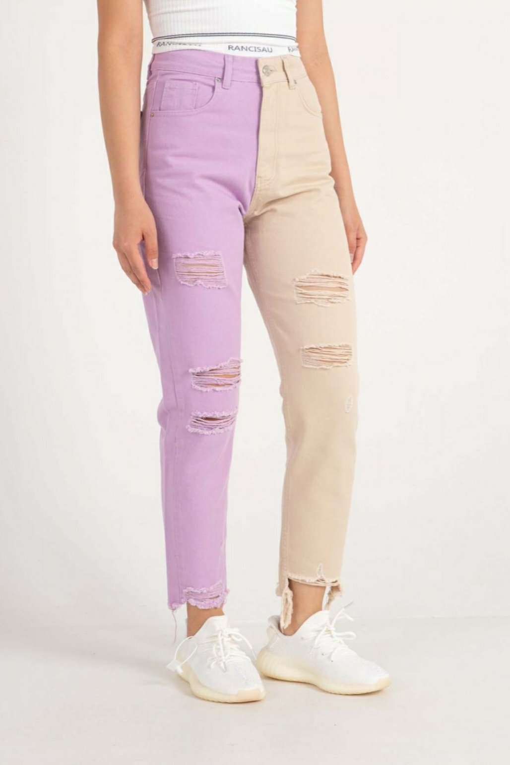 Block Color Ripped MoM Jeans