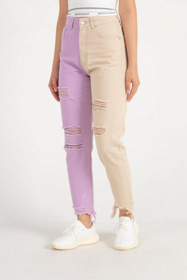 Block Color Ripped MoM Jeans - Image 3