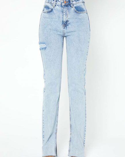 Torn Side Straight Fit Jean [SNOW]