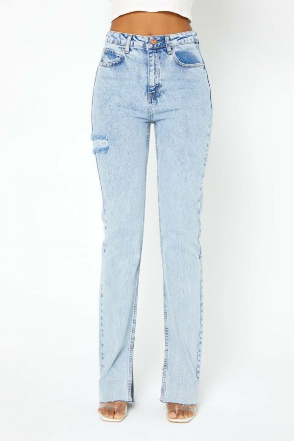 Torn Side Straight Fit Jean [SNOW]