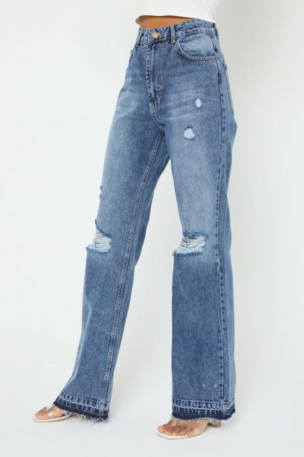Wide Leg Jean With Holes & Untreated Edge - Image 4