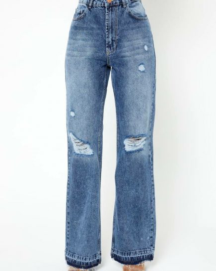 Wide Leg Jean With Holes & Untreated Edge