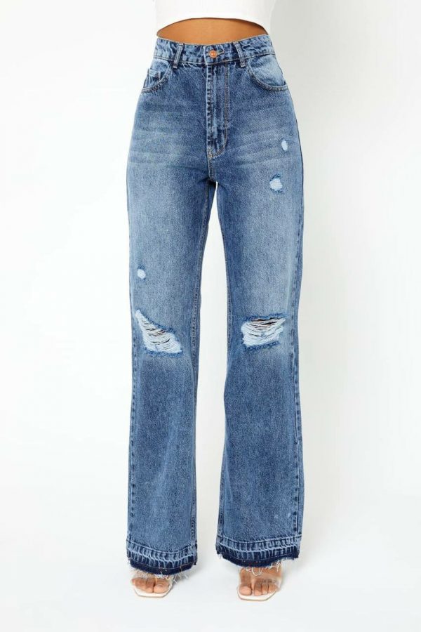Wide Leg Jean With Holes & Untreated Edge