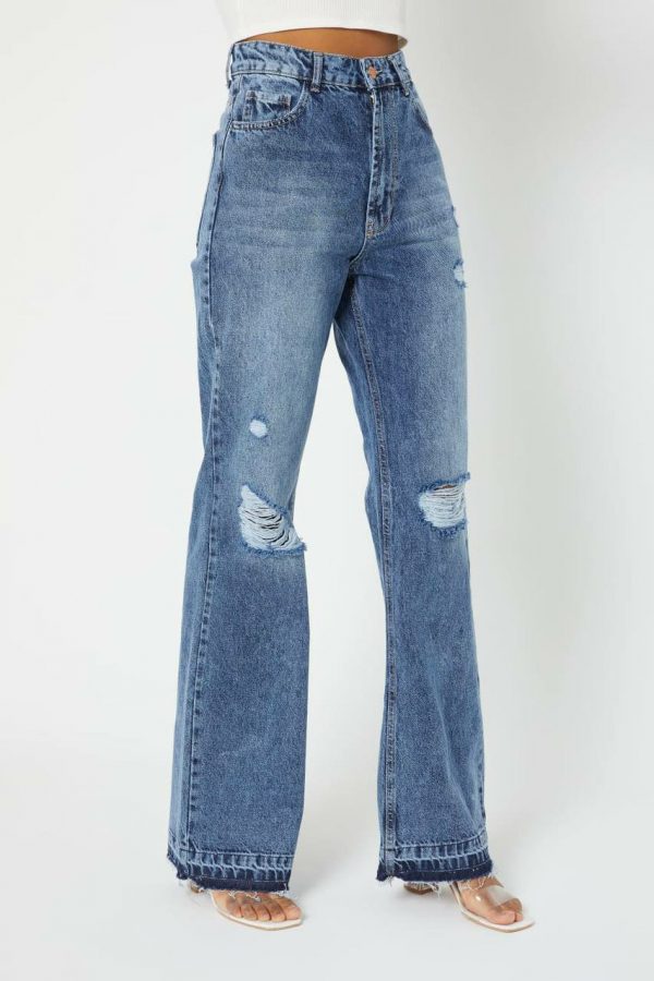 Wide Leg Jean With Holes & Untreated Edge - Image 2