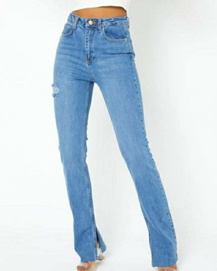 Torn Side Straight Fit Jean