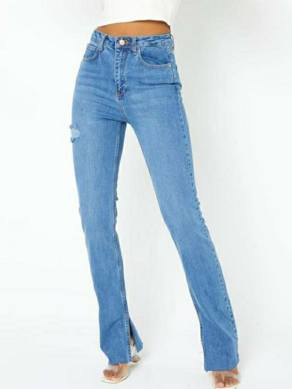 Torn Side Straight Fit Jean
