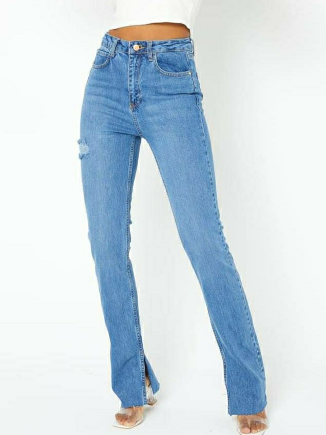 Torn Side Straight Fit Jean