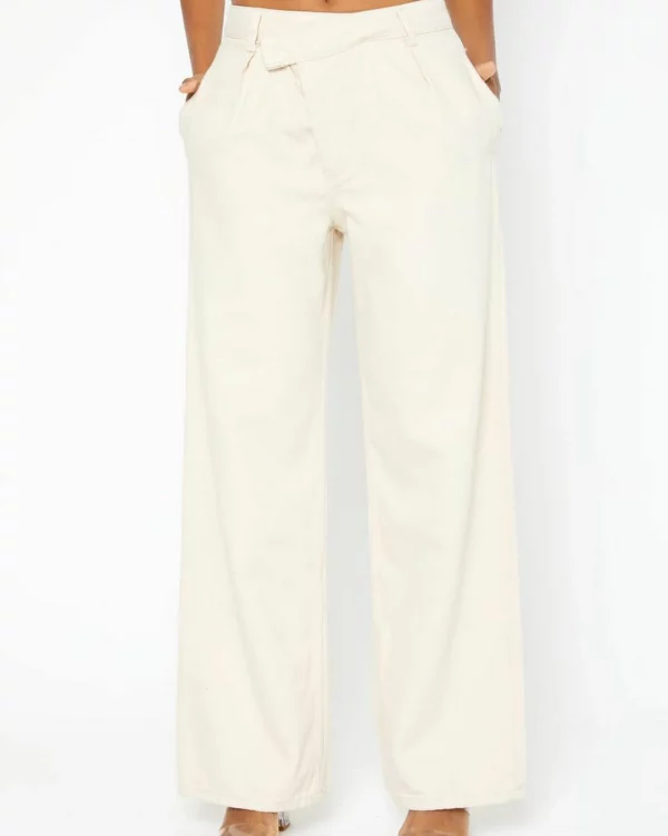 Cross Buttons Wide Leg Beige - Image 2