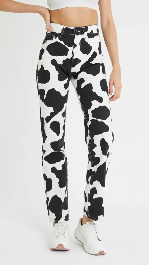 Cow Print - Straight Leg Jeans - Image 8