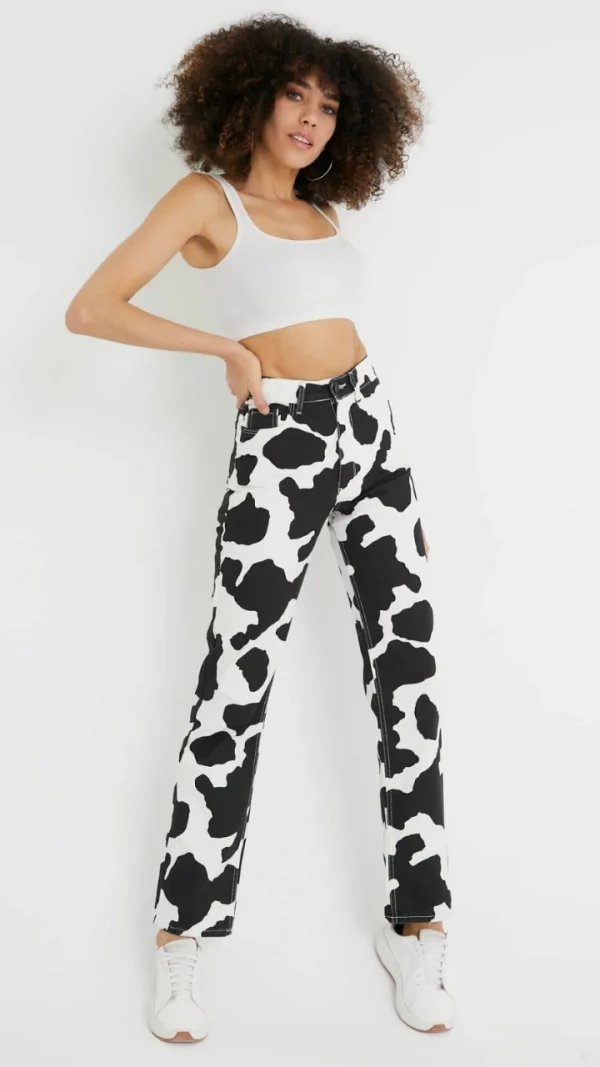 Cow Print - Straight Leg Jeans - Image 6