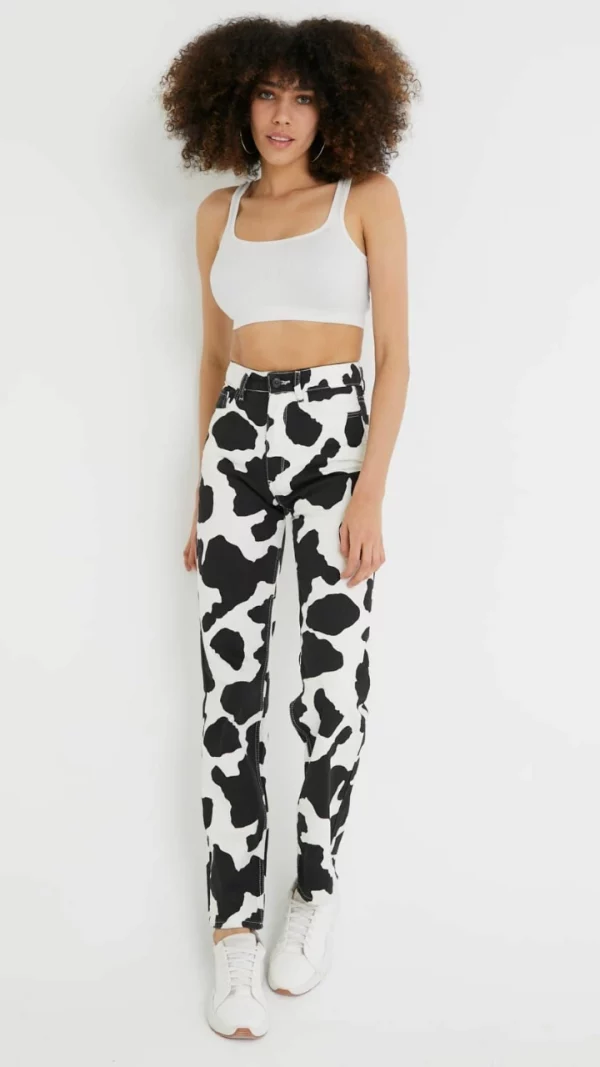 Cow Print - Straight Leg Jeans - Image 5