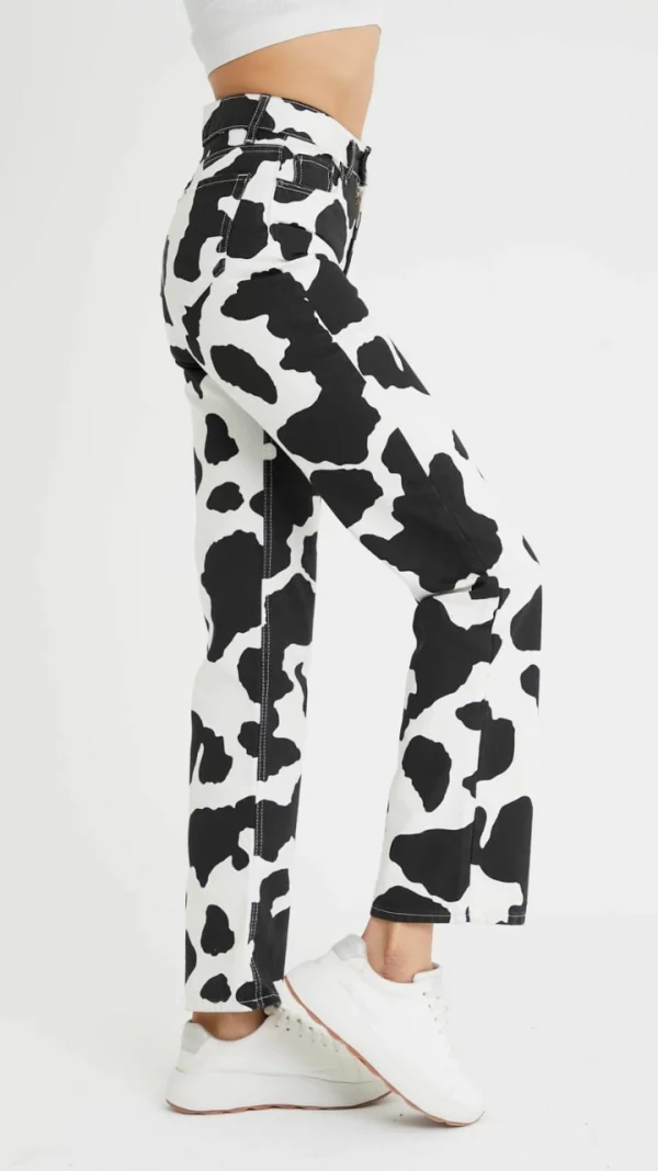 Cow Print - Straight Leg Jeans - Image 4